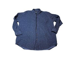 Croft & Barrow Navy Blue Paisley‎ Long Sleeve Corduroy Button Up Shirt Size XLT
